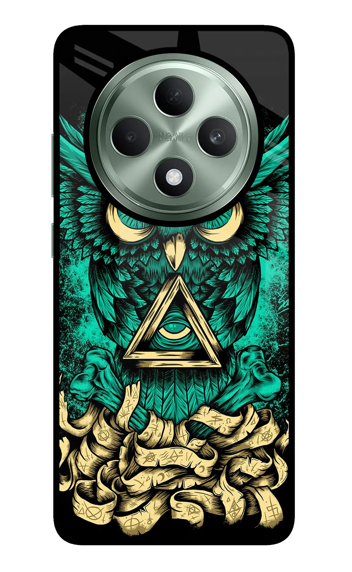 Green Owl Oppo F27 5G Glass Case Back Cover by Casekaro