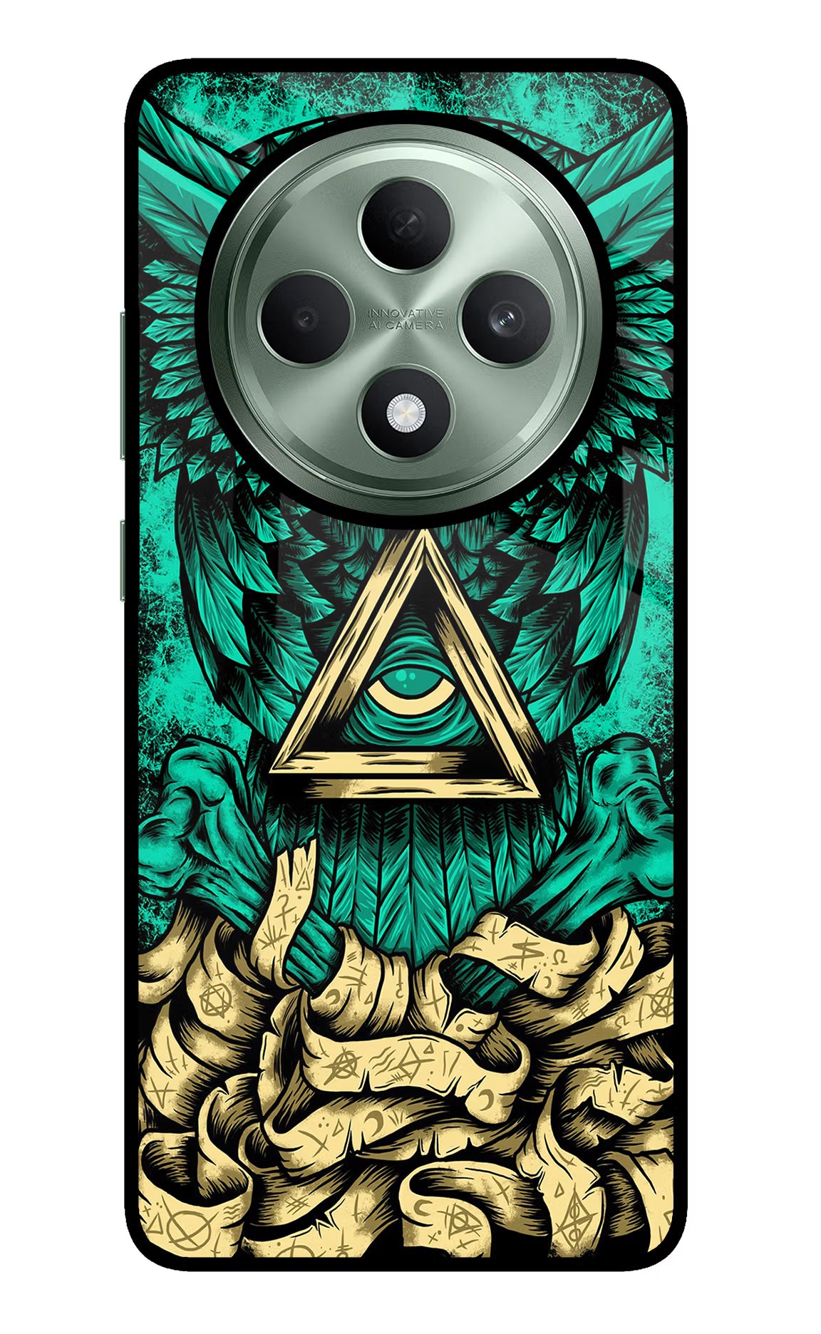 Green Owl Oppo F27 5G Glass Case Back Cover by Casekaro