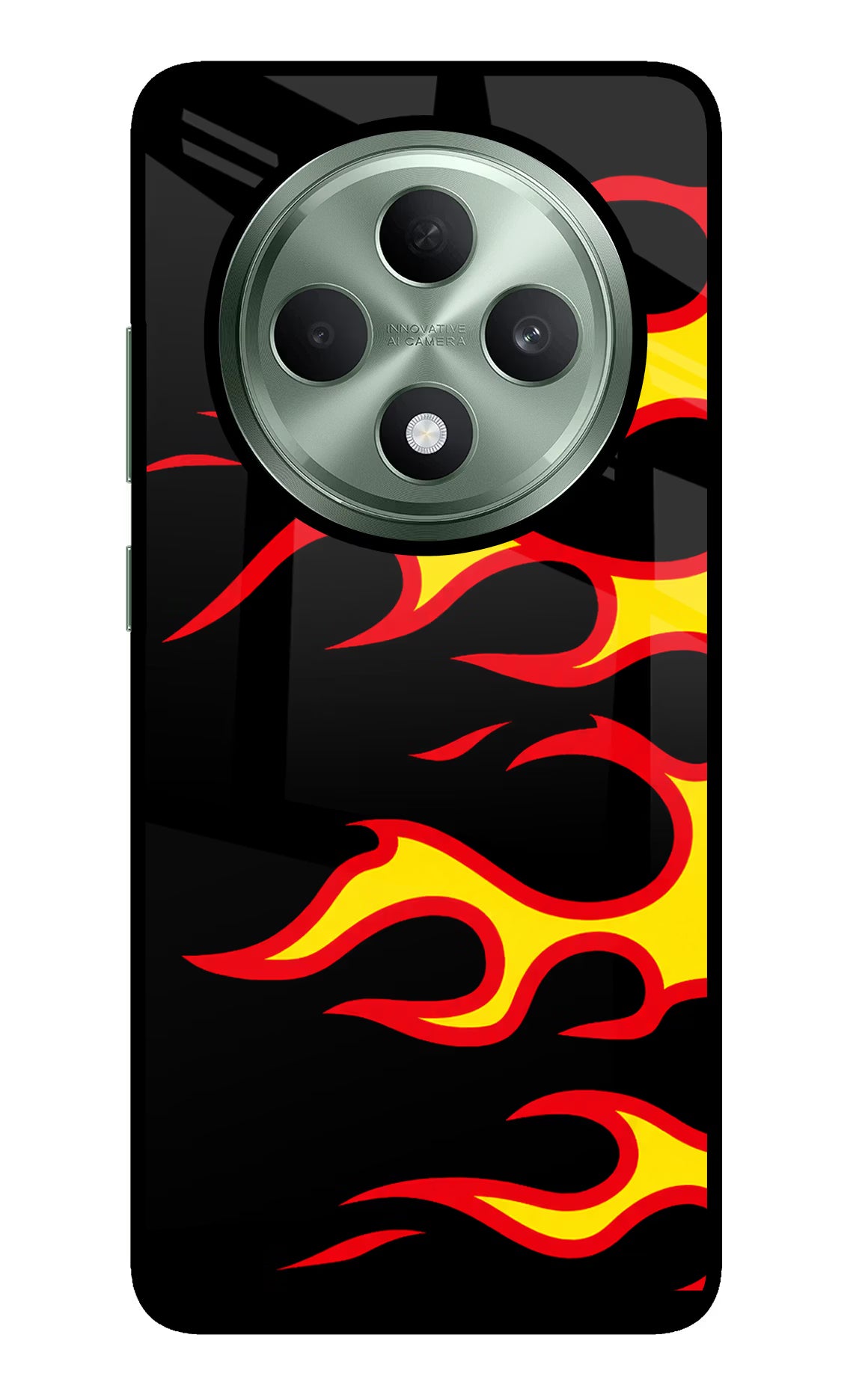 Side Sweep Flames Oppo F27 5G Glass Case Back Cover by Casekaro
