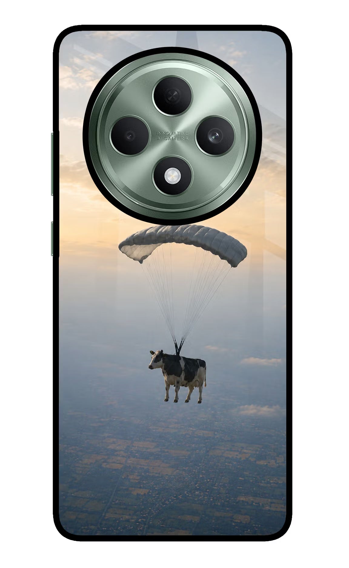 Skydiving Cow Oppo F27 5G Glass Case