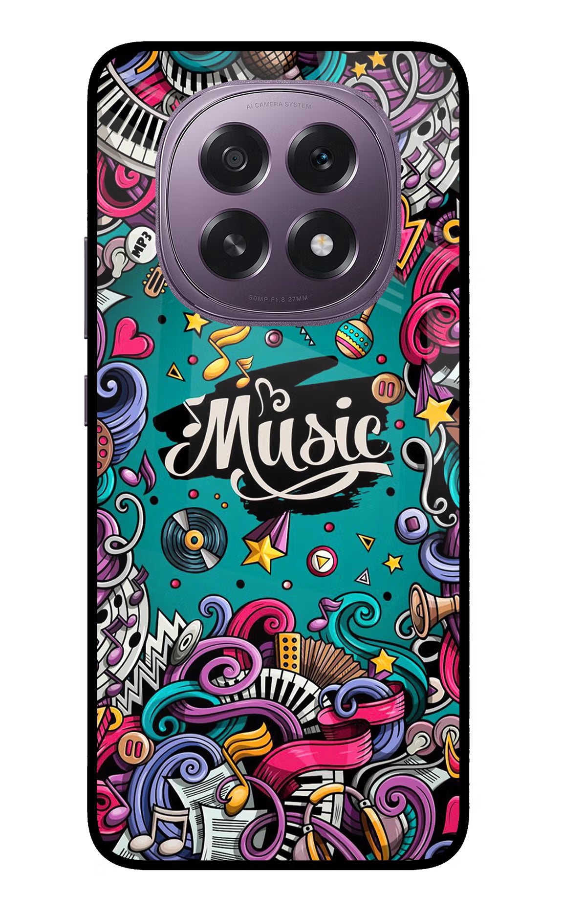 Music Graffiti Oppo F29 5G Glass Case Back Cover by Casekaro