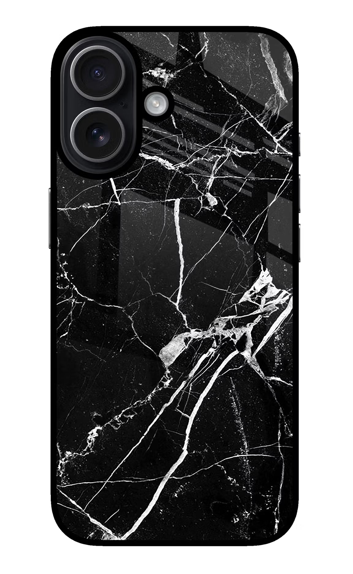 Black Marble Pattern iPhone 17 Glass Case Back Cover by Casekaro