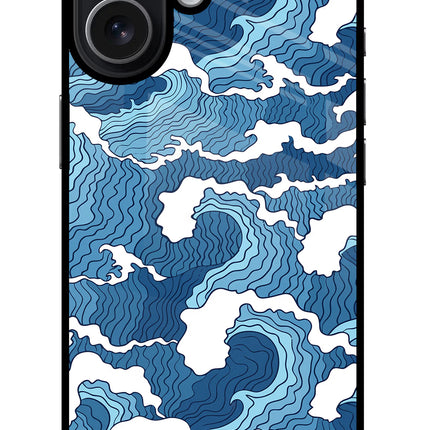 Blue Waves iPhone 17 Glass Case Back Cover by Casekaro