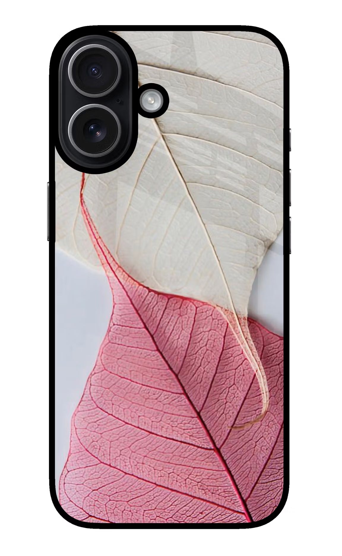 White Pink Leaf iPhone 17 Glass Case Back Cover by Casekaro