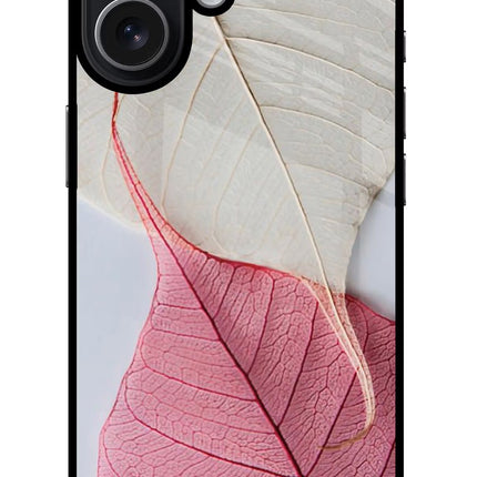 White Pink Leaf iPhone 17 Glass Case Back Cover by Casekaro