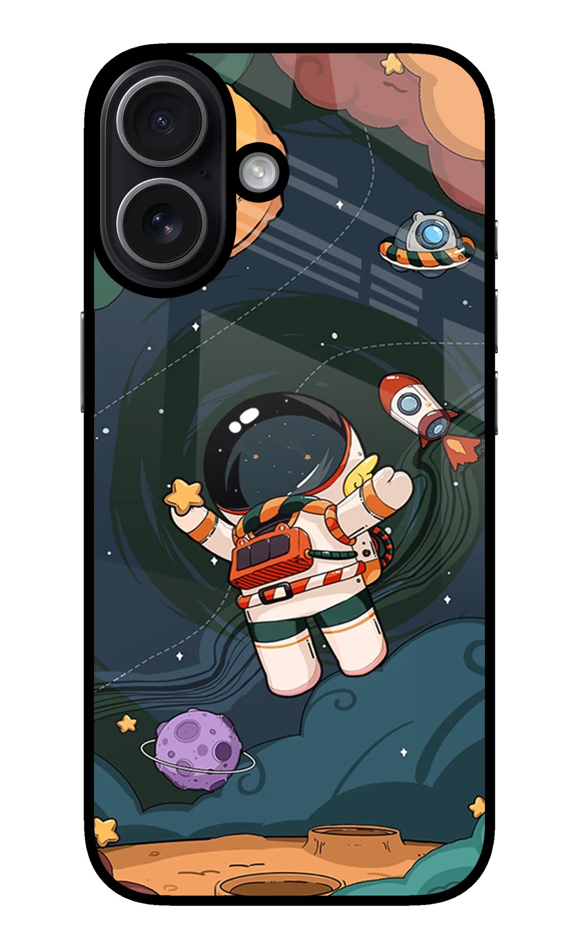 Cartoon Astronaut iPhone 17 Glass Case Back Cover by Casekaro
