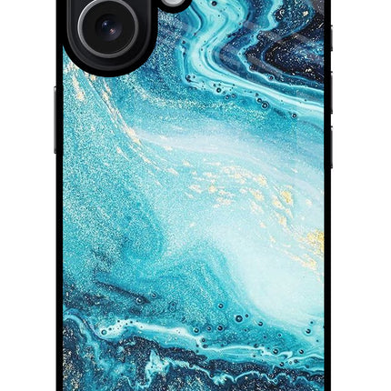Blue Glitter Marble iPhone 17 Glass Case