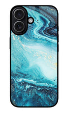 Blue Glitter Marble iPhone 17 Glass Case