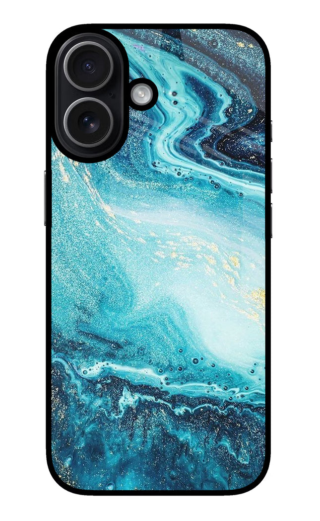 Blue Glitter Marble iPhone 17 Glass Case
