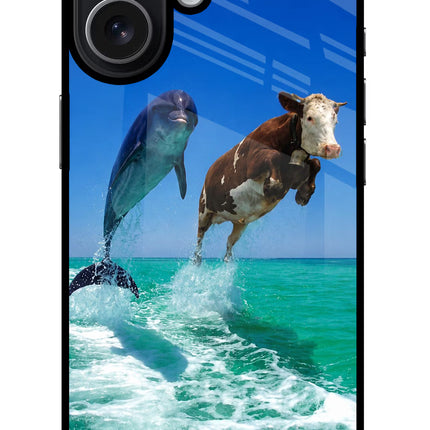 Dolphin vs Cow iPhone 17 Glass Case