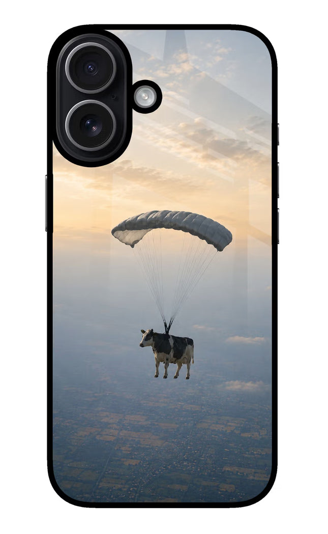 Skydiving Cow iPhone 17 Glass Case