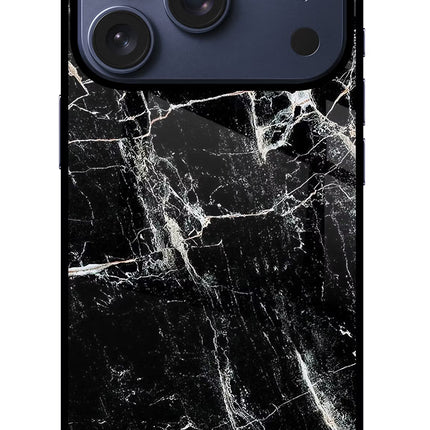 Black Marble Texture iPhone 17 Pro Glass Case Back Cover by Casekaro