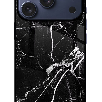 Black Marble Pattern iPhone 17 Pro Glass Case Back Cover by Casekaro