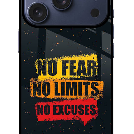 No Fear No Limits No Excuse iPhone 17 Pro Glass Case Back Cover by Casekaro