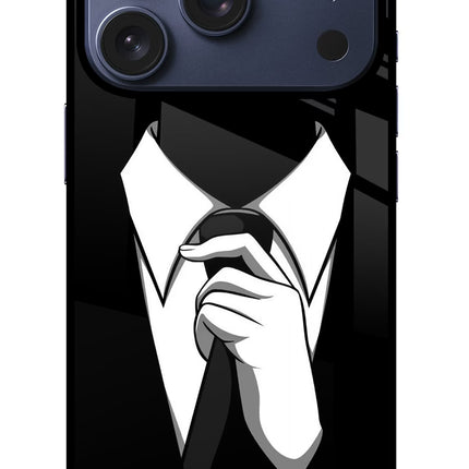 Black Tie iPhone 17 Pro Glass Case Back Cover by Casekaro