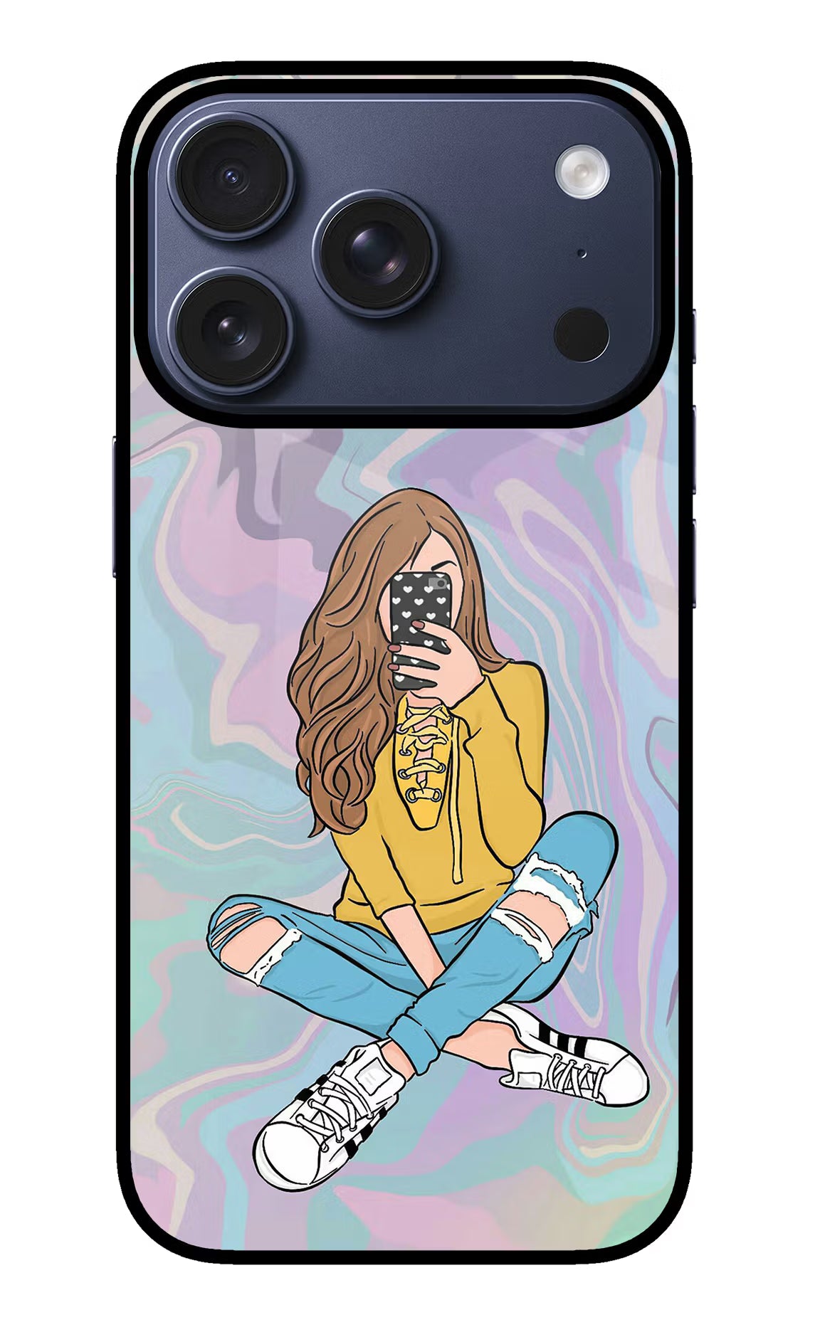 Selfie Girl iPhone 17 Pro Glass Case Back Cover by Casekaro