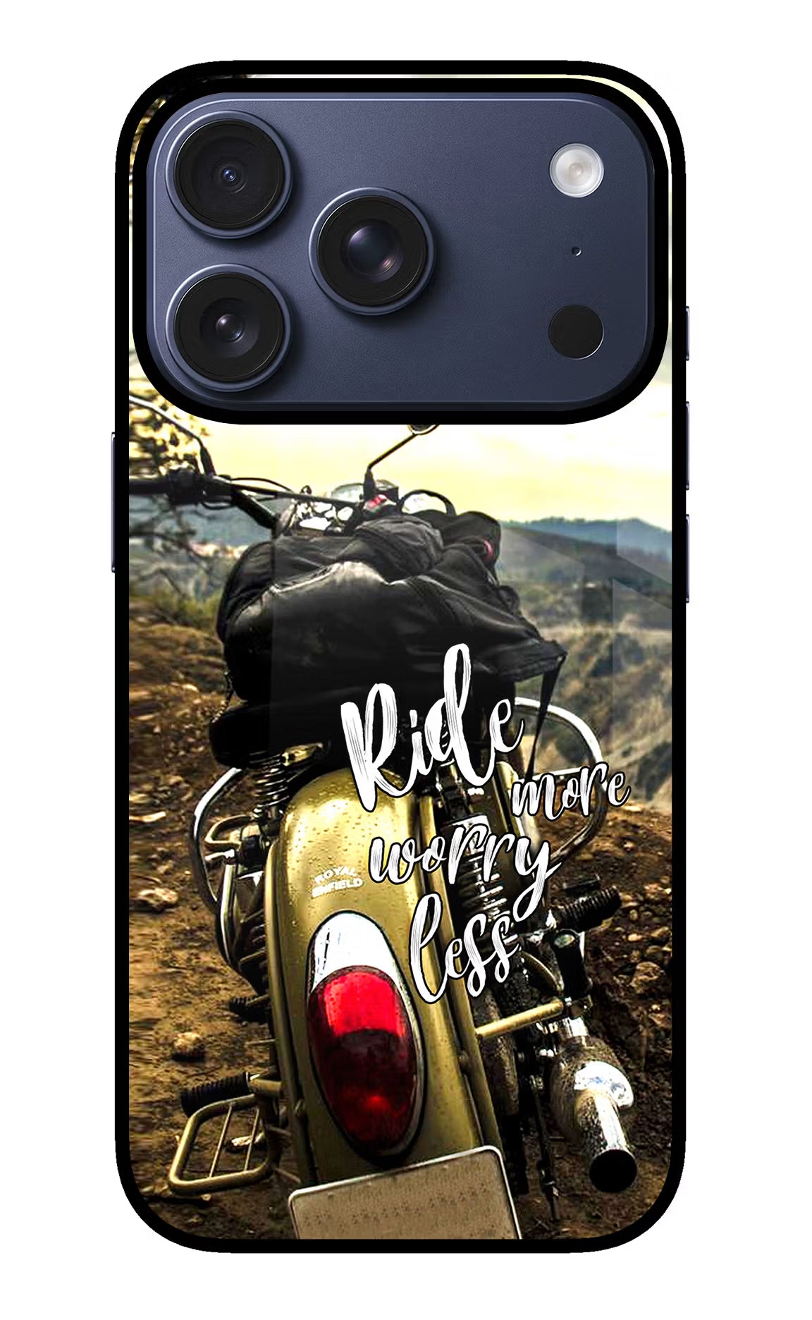 Ride More Worry Less iPhone 17 Pro Glass Case Back Cover by Casekaro