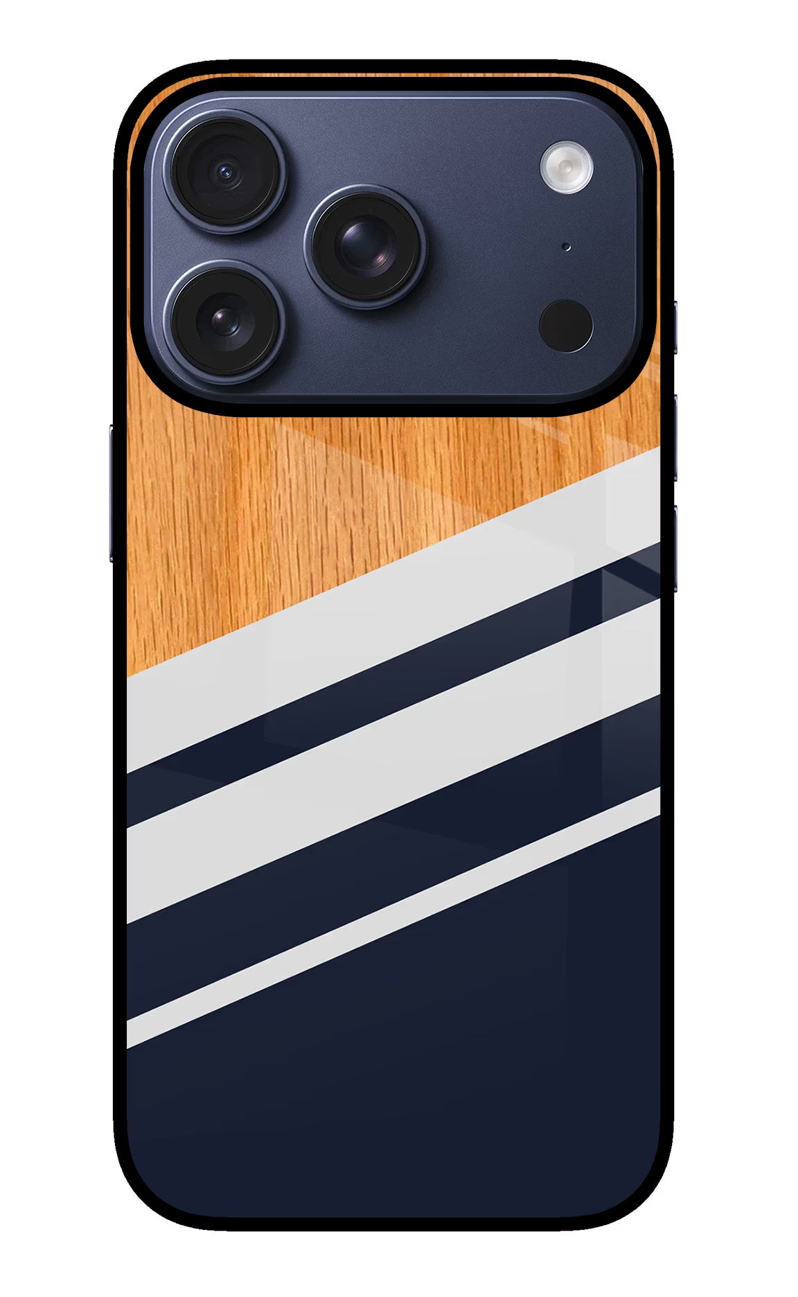 Blue and white wooden iPhone 17 Pro Glass Case Back Cover by Casekaro