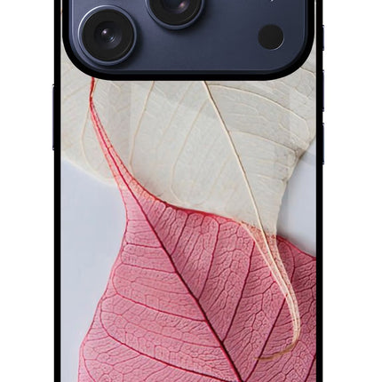 White Pink Leaf iPhone 17 Pro Glass Case Back Cover by Casekaro