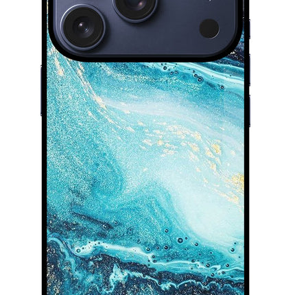 Blue Glitter Marble iPhone 17 Pro Glass Case