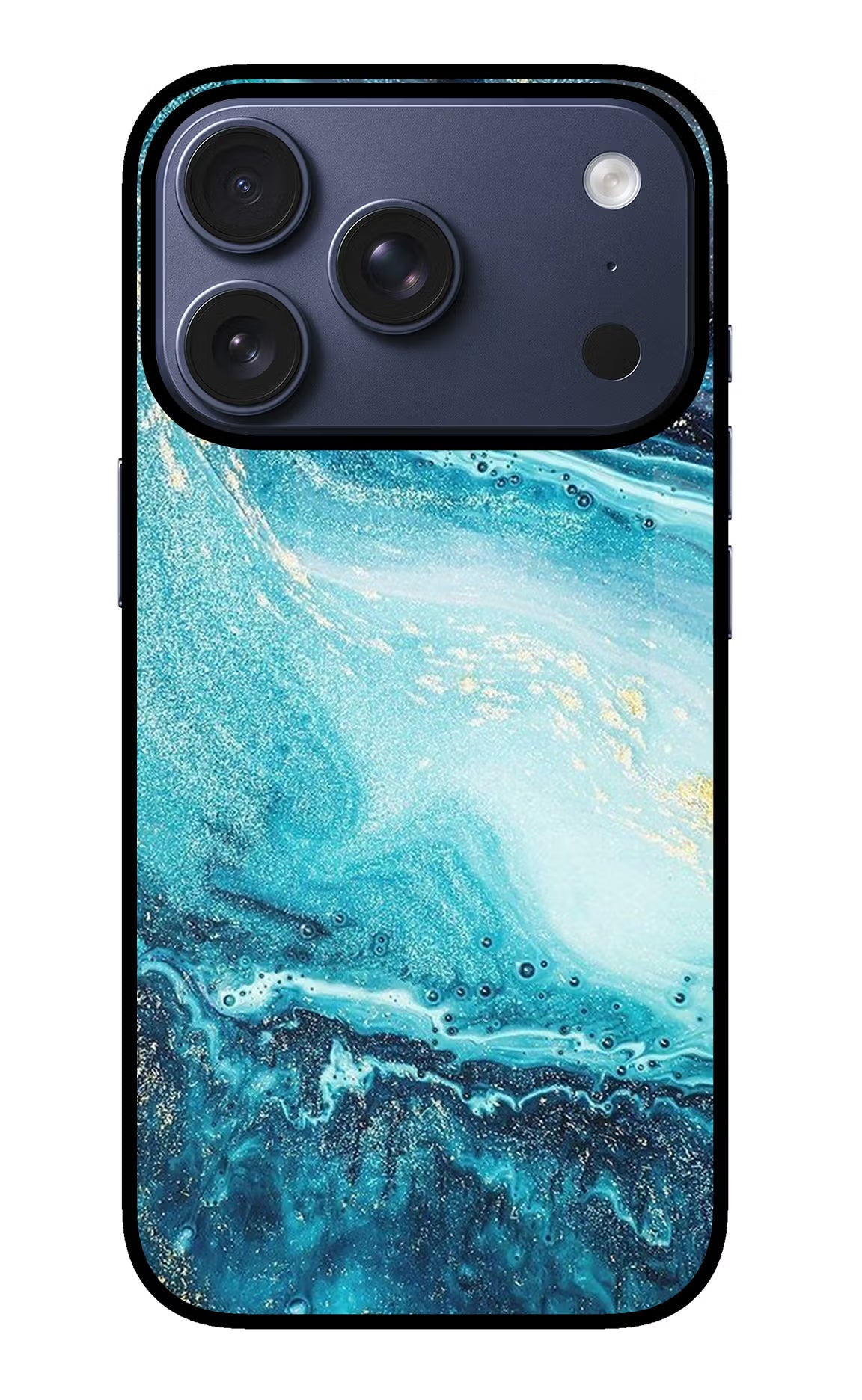 Blue Glitter Marble iPhone 17 Pro Glass Case Back Cover by Casekaro