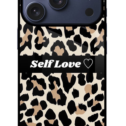 Leopard Print Self Love iPhone 17 Pro Glass Case