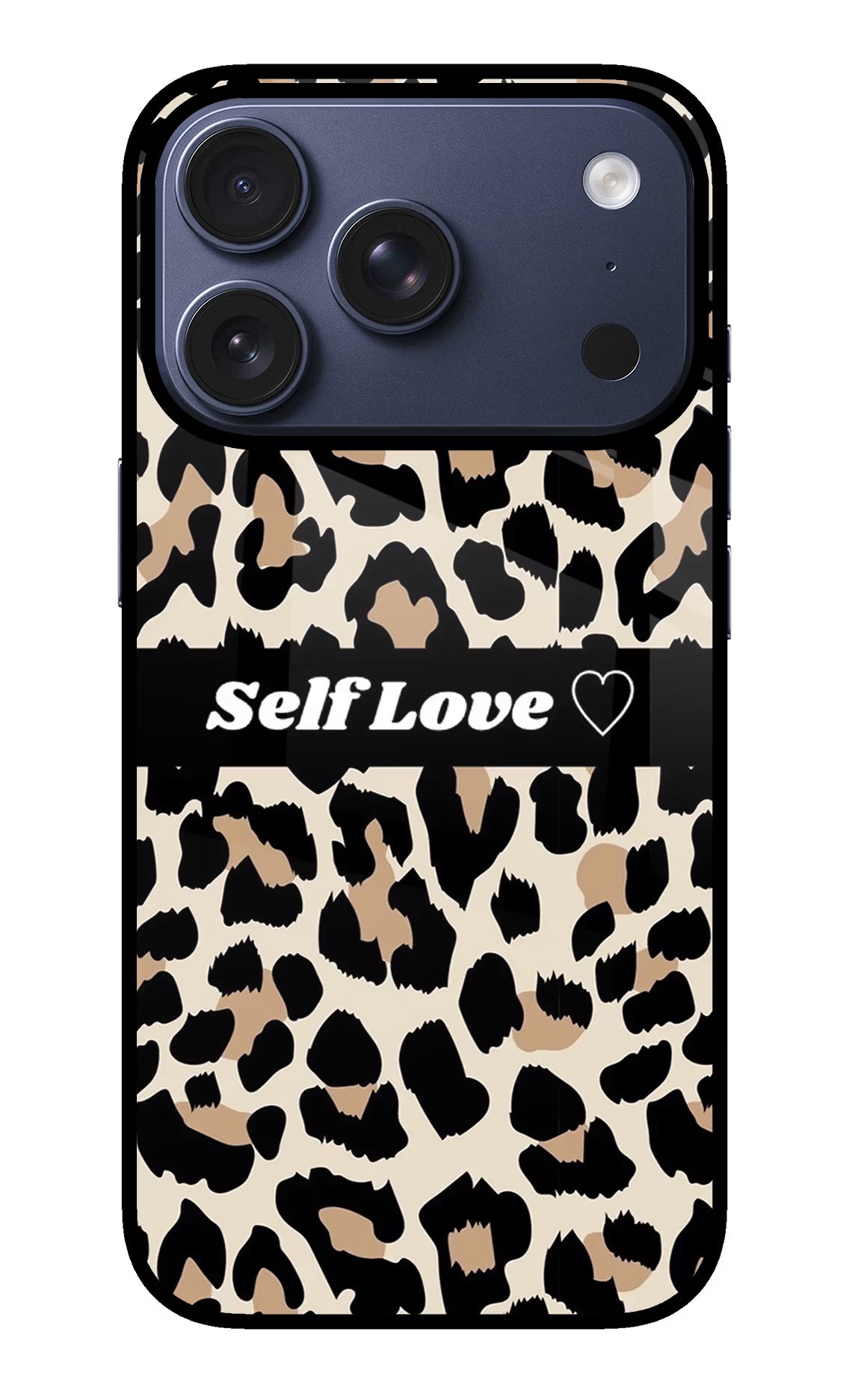 Leopard Print Self Love iPhone 17 Pro Glass Case