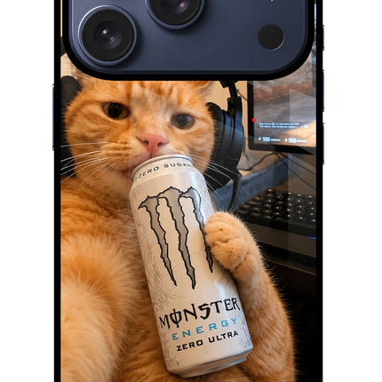 Gamer Cat Energy iPhone 17 Pro Glass Case Back Cover by Casekaro