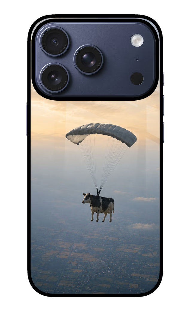 Skydiving Cow iPhone 17 Pro Glass Case