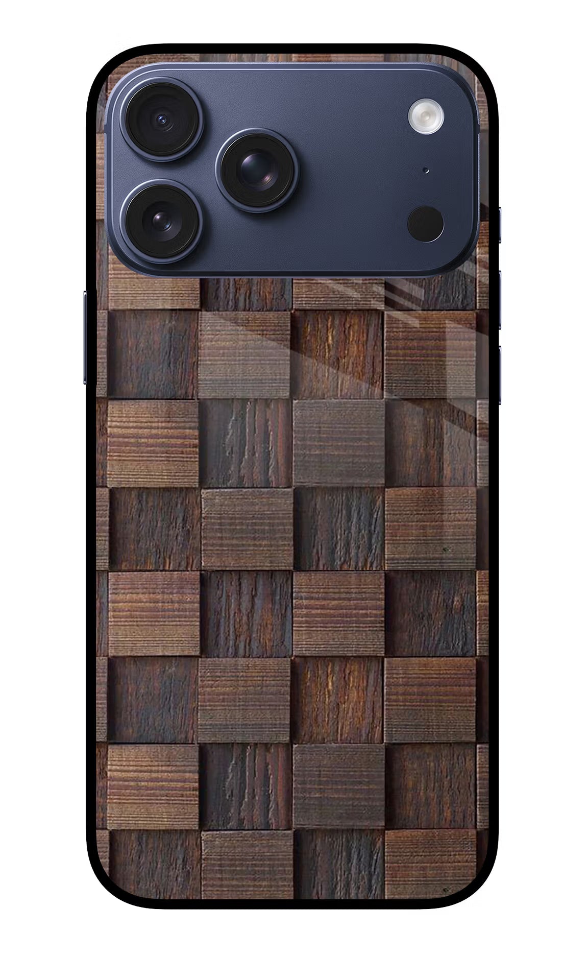 Wooden Cube Design iPhone 17 Pro Max Glass Case Back Cover by Casekaro