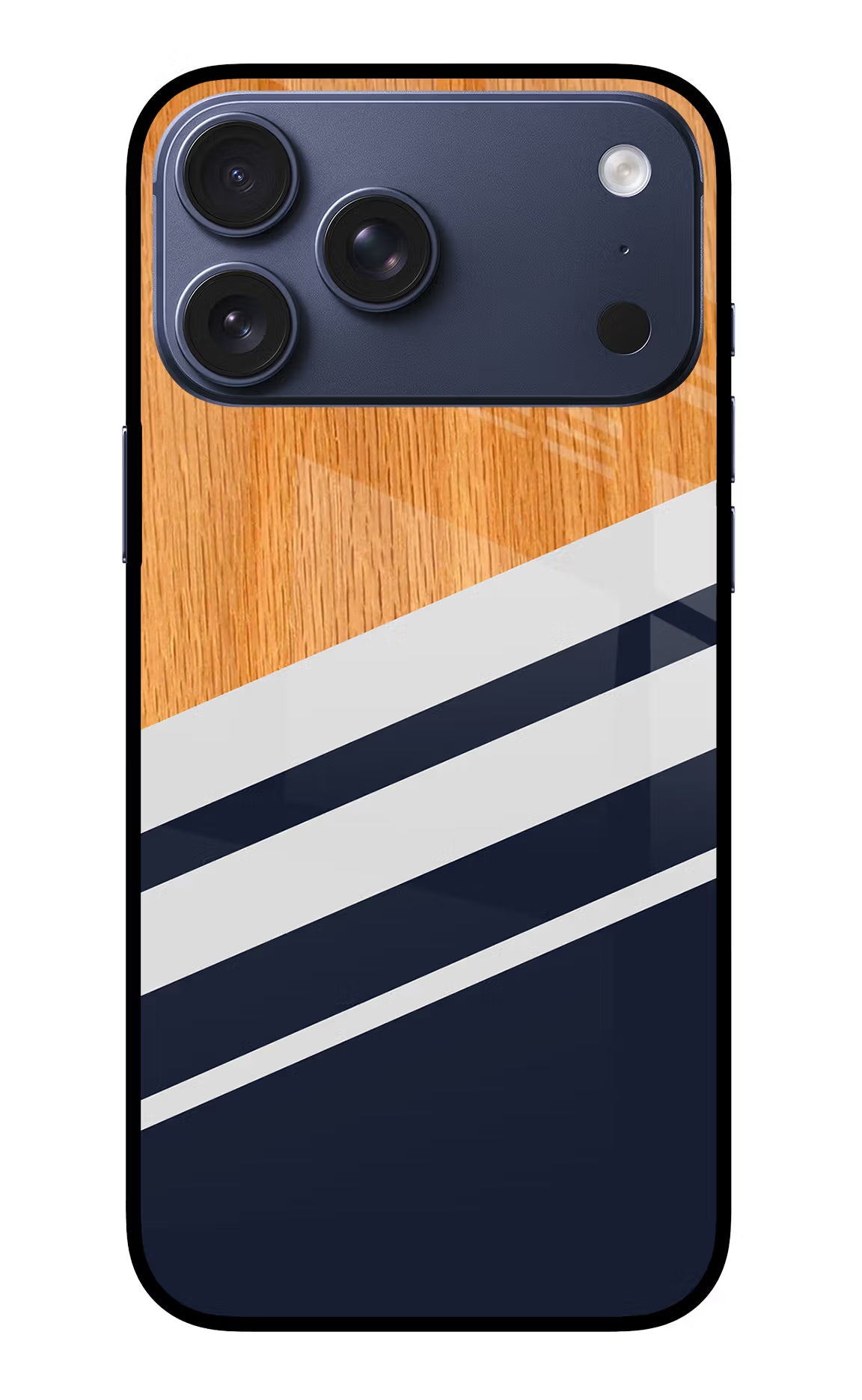 Blue and white wooden iPhone 17 Pro Max Glass Case Back Cover by Casekaro