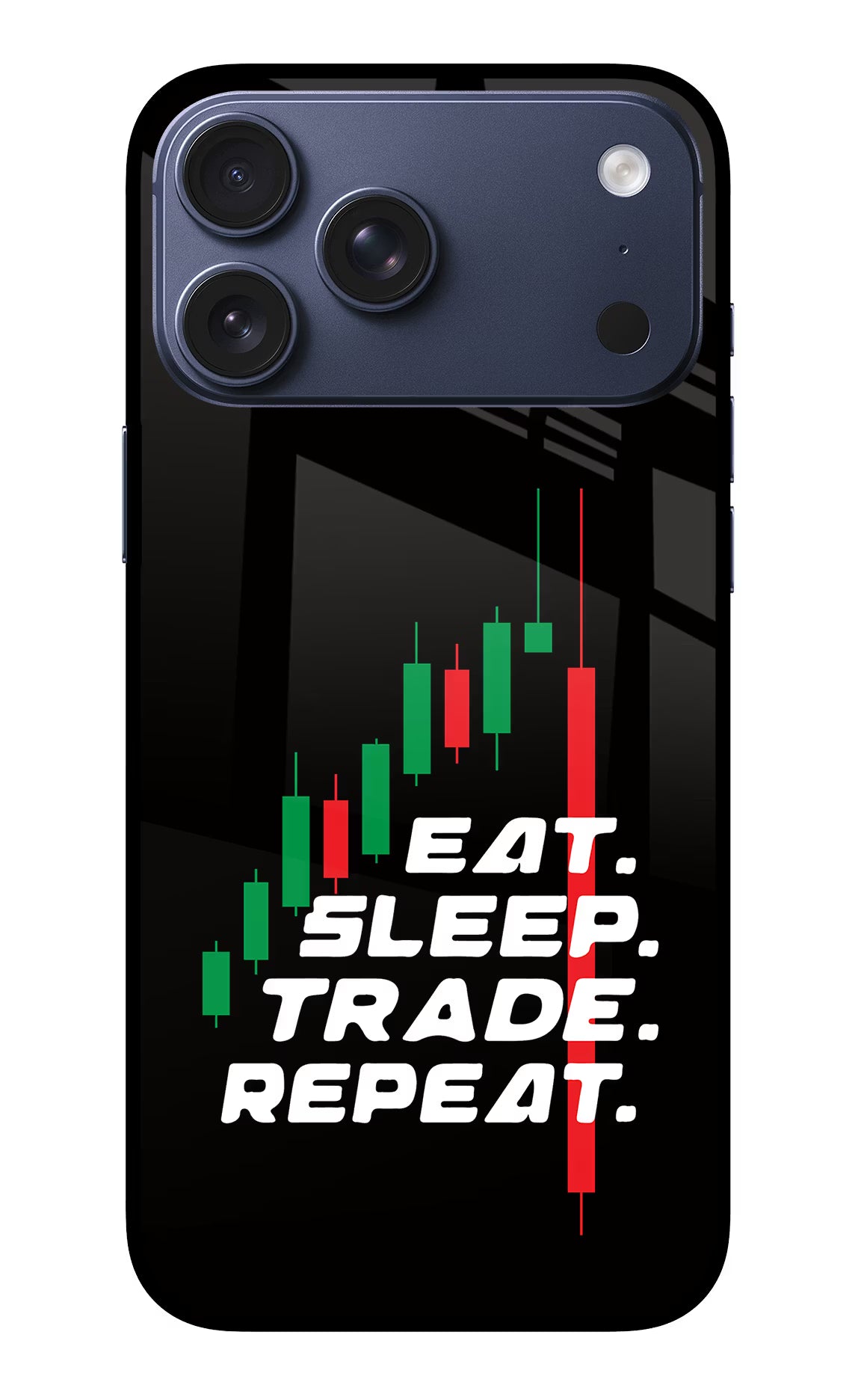 Eat Sleep Trade Repeat iPhone 17 Pro Max Glass Case Back Cover by Casekaro
