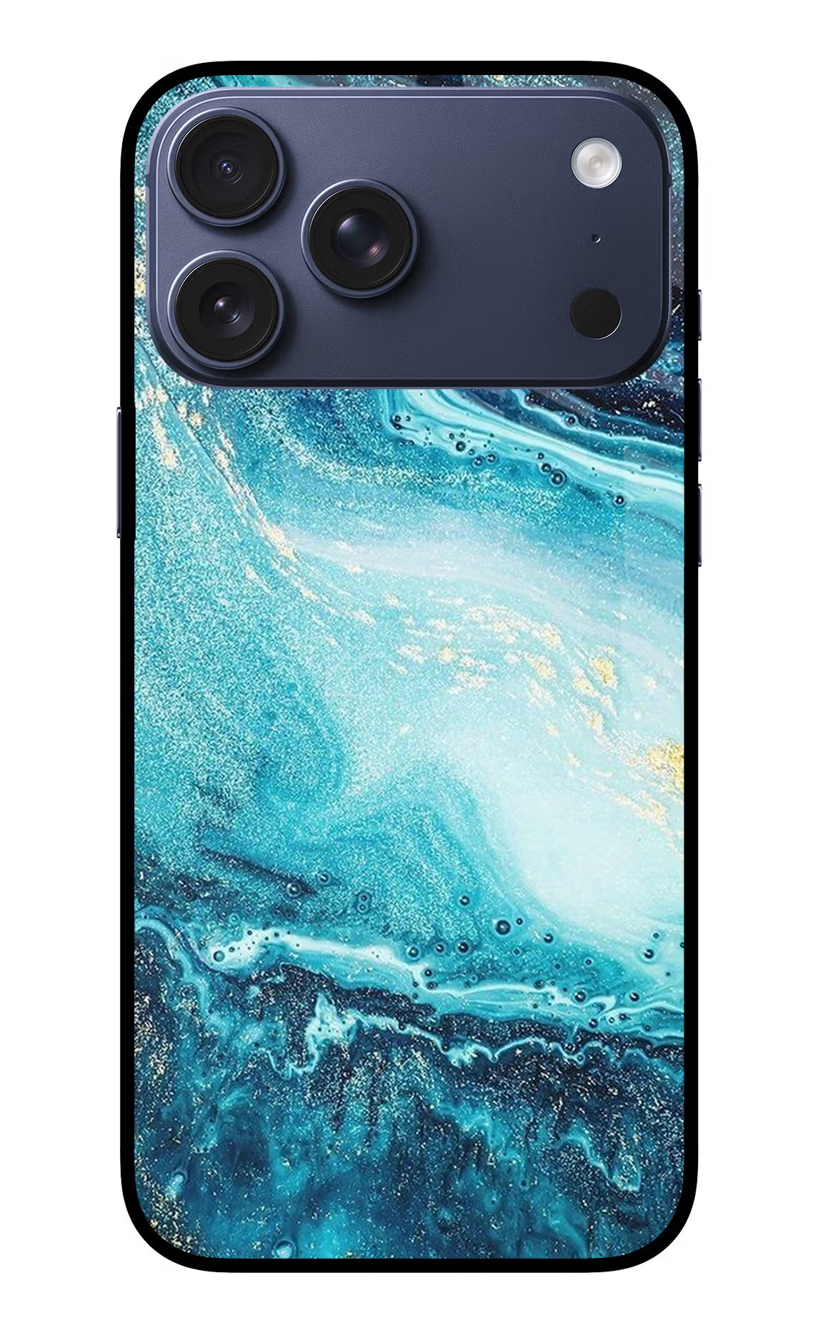 Blue Glitter Marble iPhone 17 Pro Max Glass Case Back Cover by Casekaro