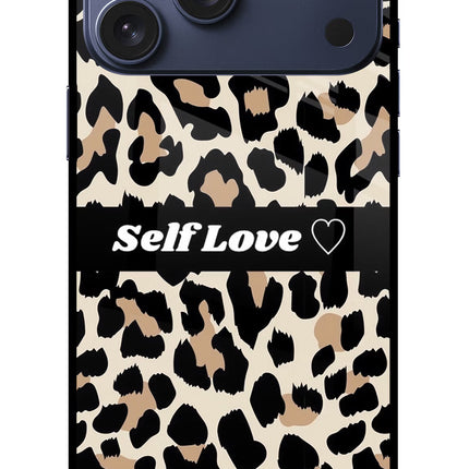 Leopard Print Self Love iPhone 17 Pro Max Glass Case