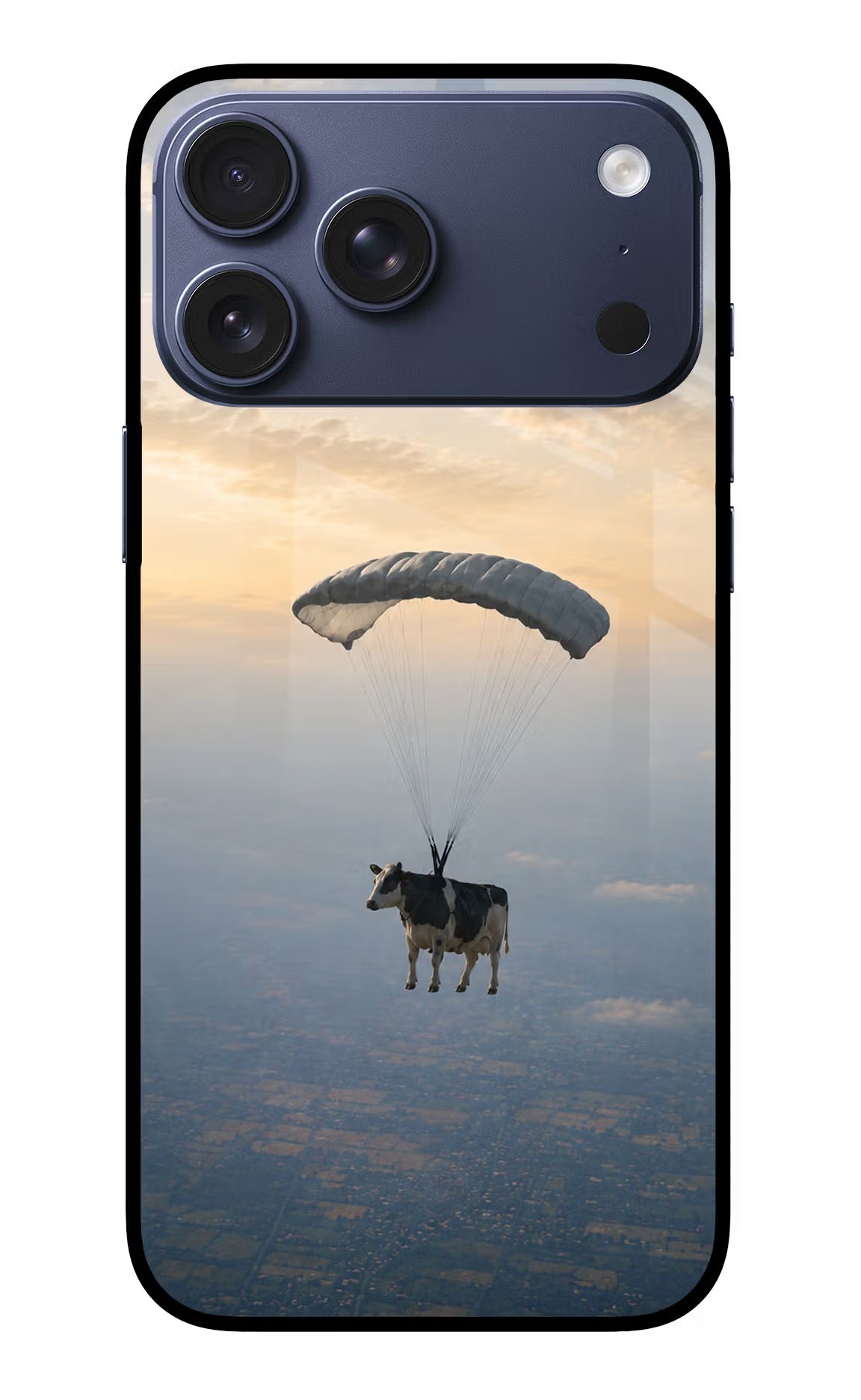 Skydiving Cow iPhone 17 Pro Max Glass Case