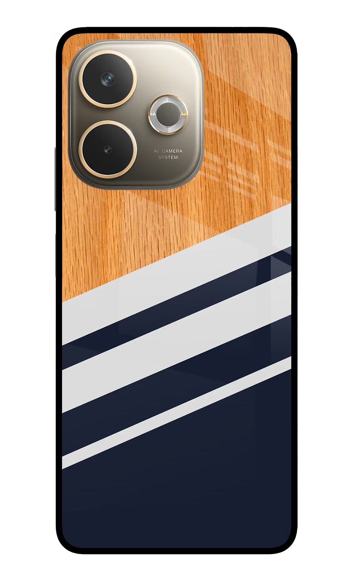 Blue and white wooden Oppo A5 Pro 5G Glass Case Back Cover by Casekaro