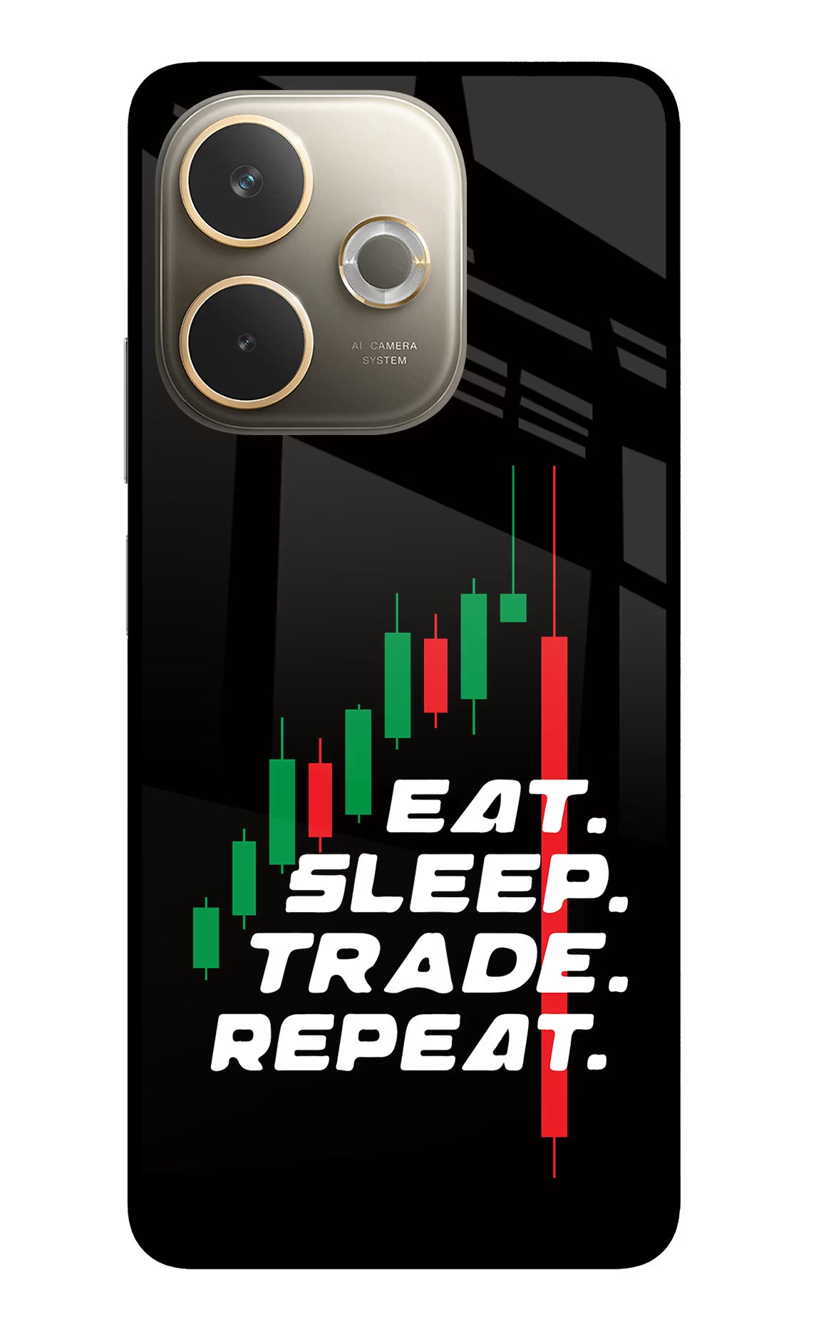 Eat Sleep Trade Repeat Oppo A5 Pro 5G Glass Case Back Cover by Casekaro