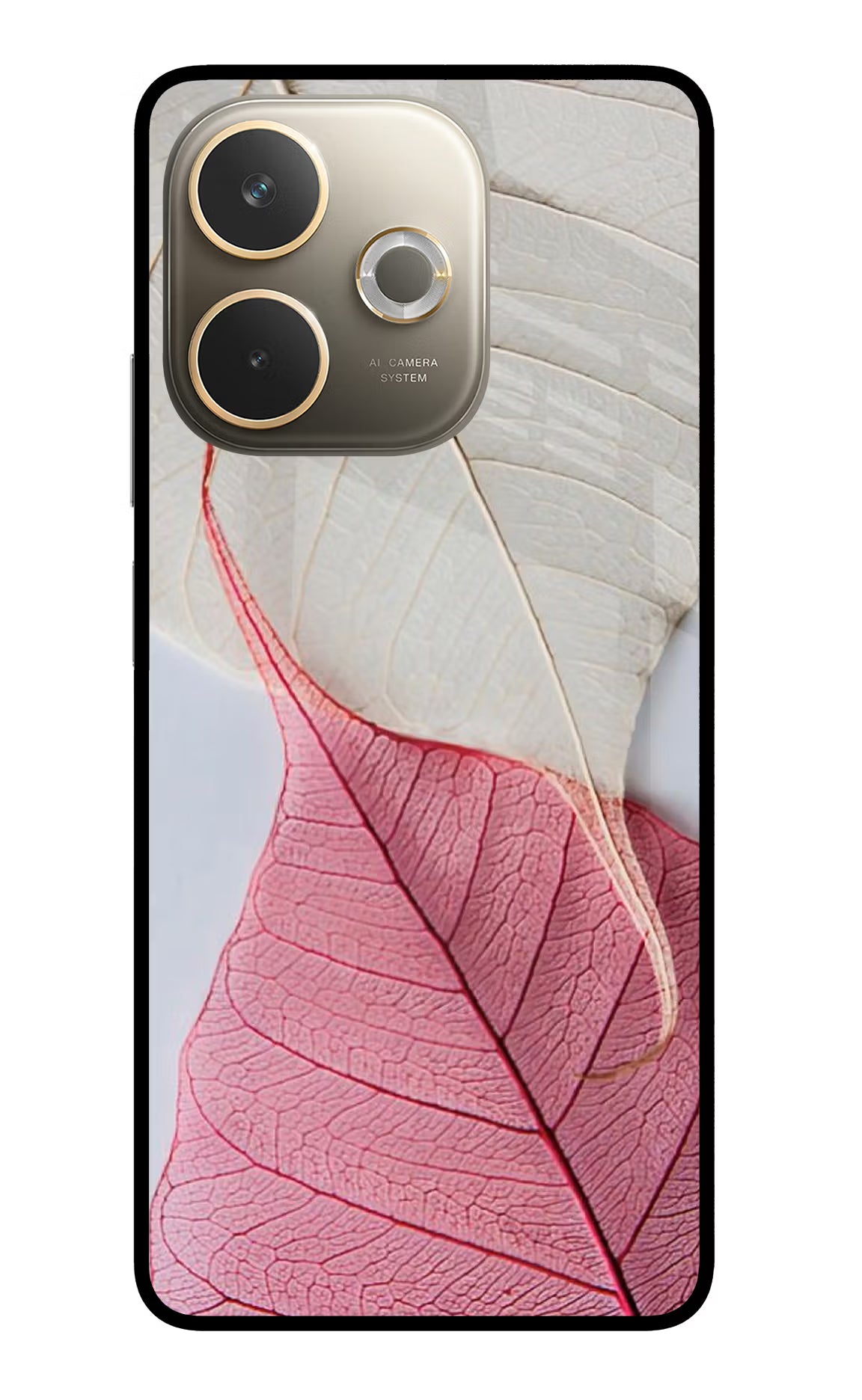 White Pink Leaf Oppo A5 Pro 5G Glass Case Back Cover by Casekaro