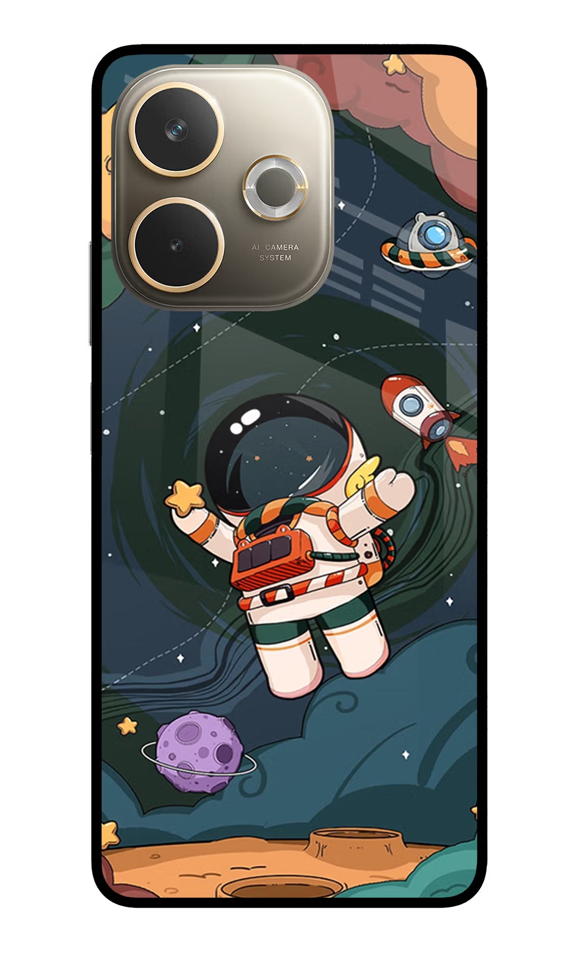 Cartoon Astronaut Oppo A5 Pro 5G Glass Case Back Cover by Casekaro