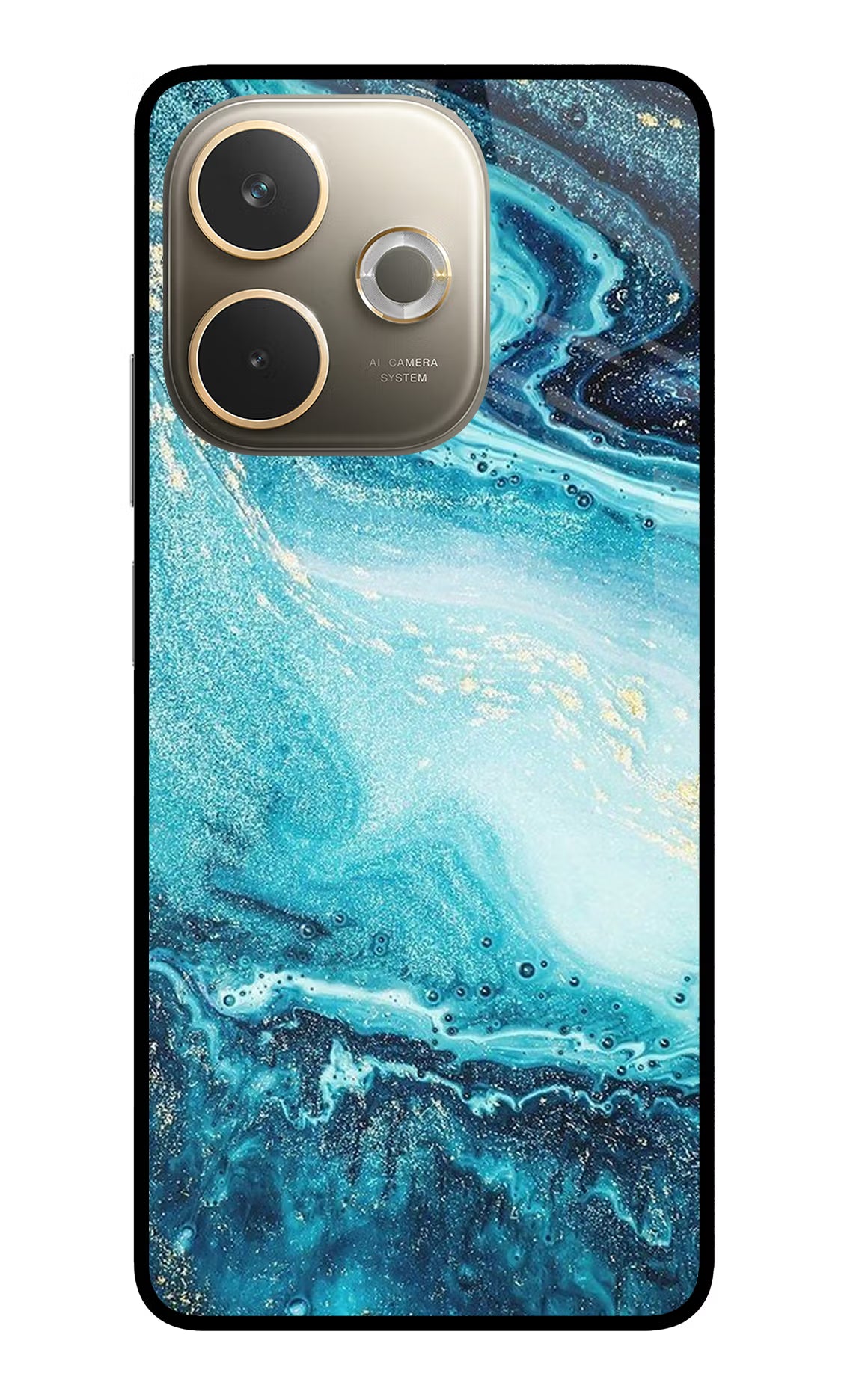 Blue Glitter Marble Oppo A5 Pro 5G Glass Case Back Cover by Casekaro