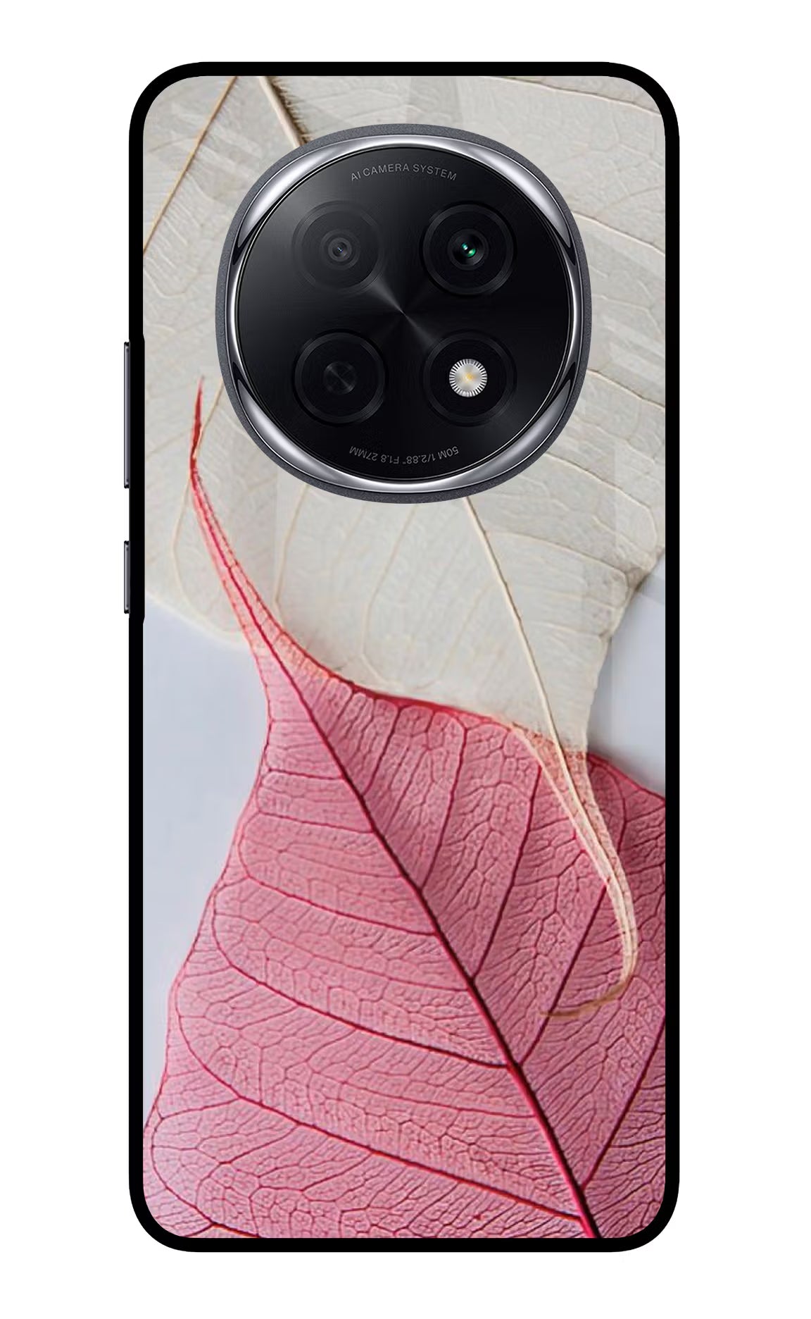 White Pink Leaf Oppo F29 Pro 5G Glass Case Back Cover by Casekaro