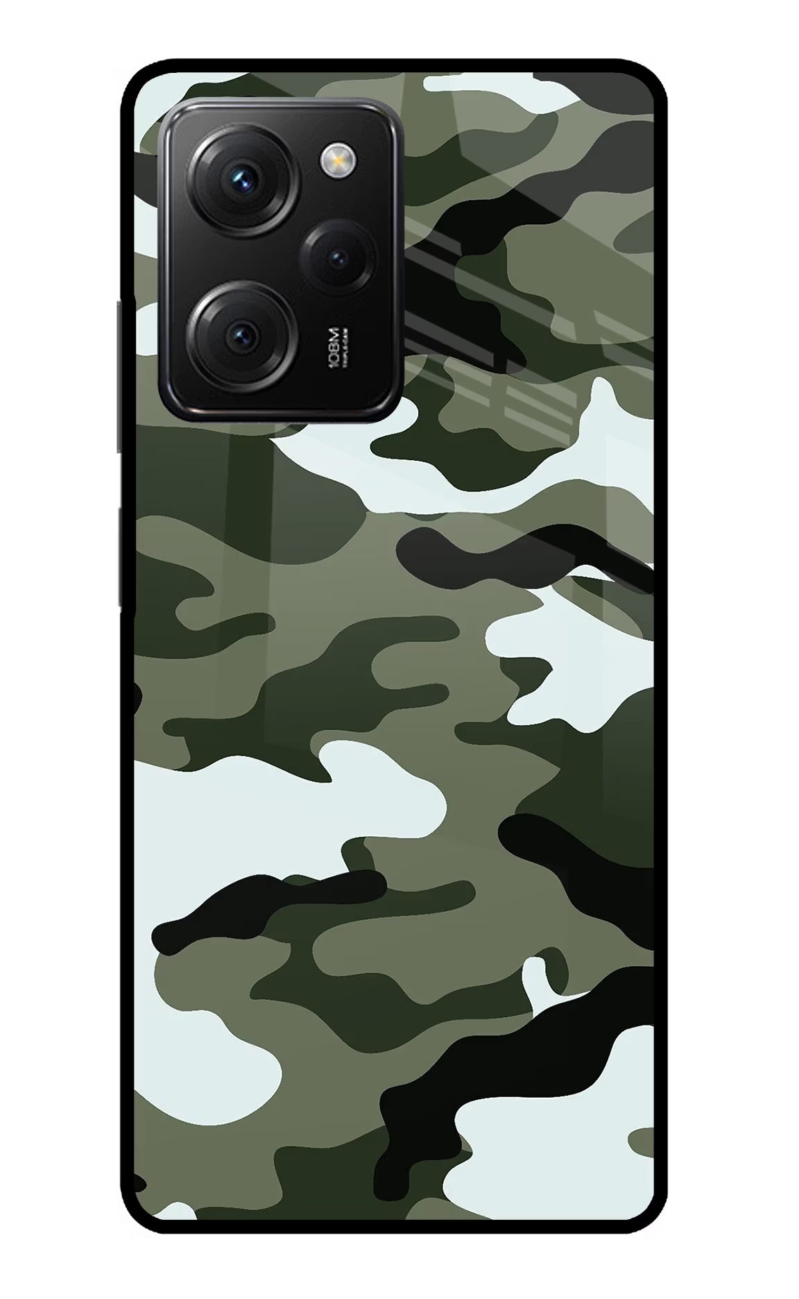 Camouflage Poco X5 Pro 5G Glass Case Back Cover by Casekaro