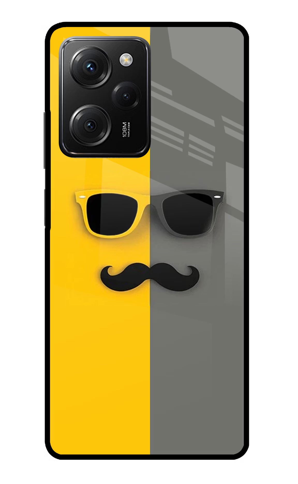 Sunglasses with Mustache Poco X5 Pro 5G Glass Case Back Cover by Casekaro