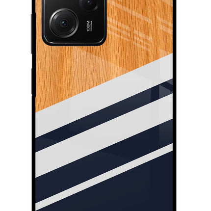 Blue and white wooden Poco X5 Pro 5G Glass Case