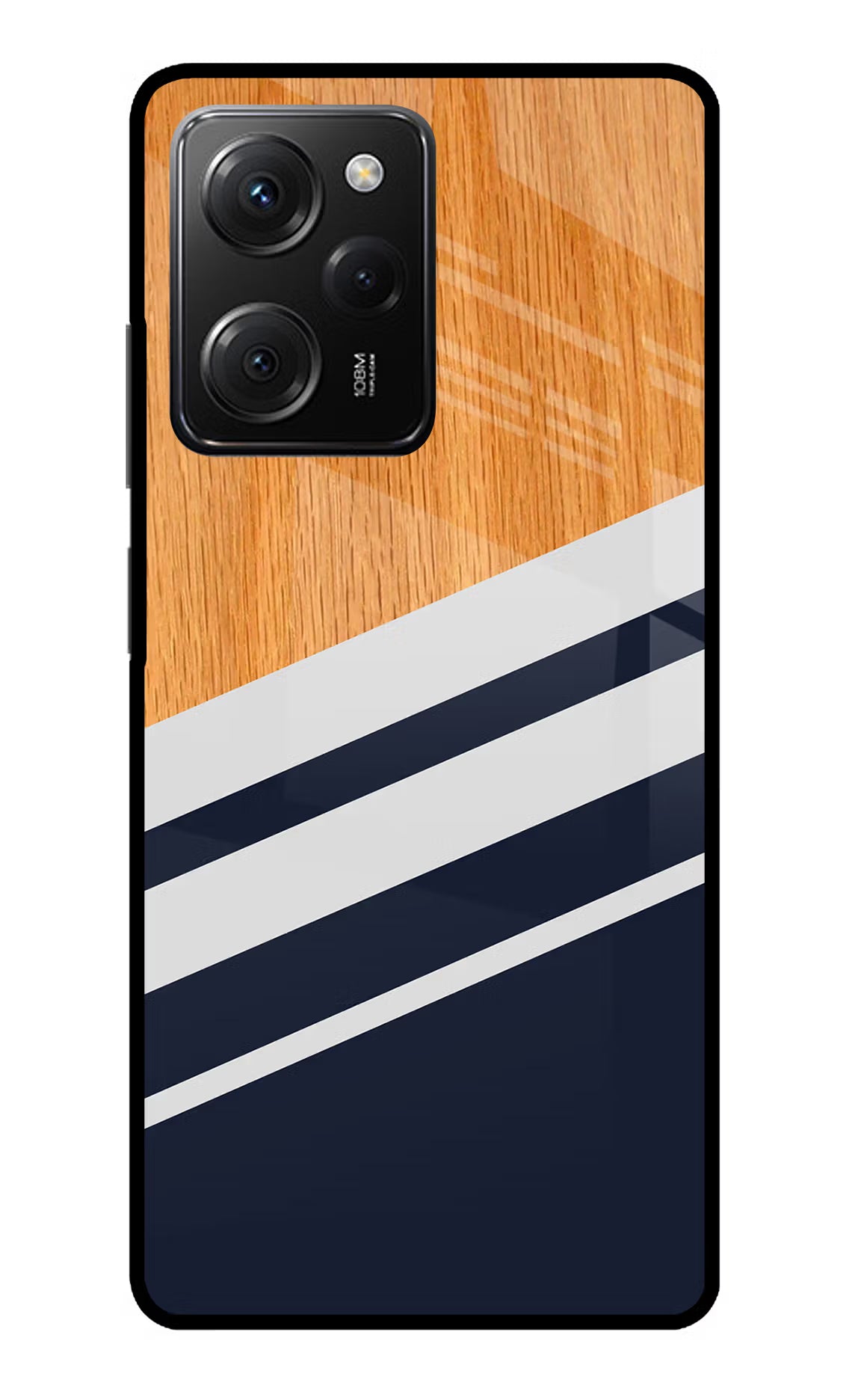 Blue and white wooden Poco X5 Pro 5G Glass Case