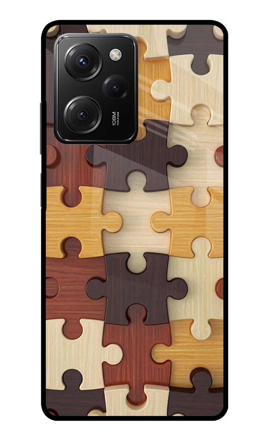 Wooden Puzzle Poco X5 Pro 5G Glass Case Back Cover by Casekaro