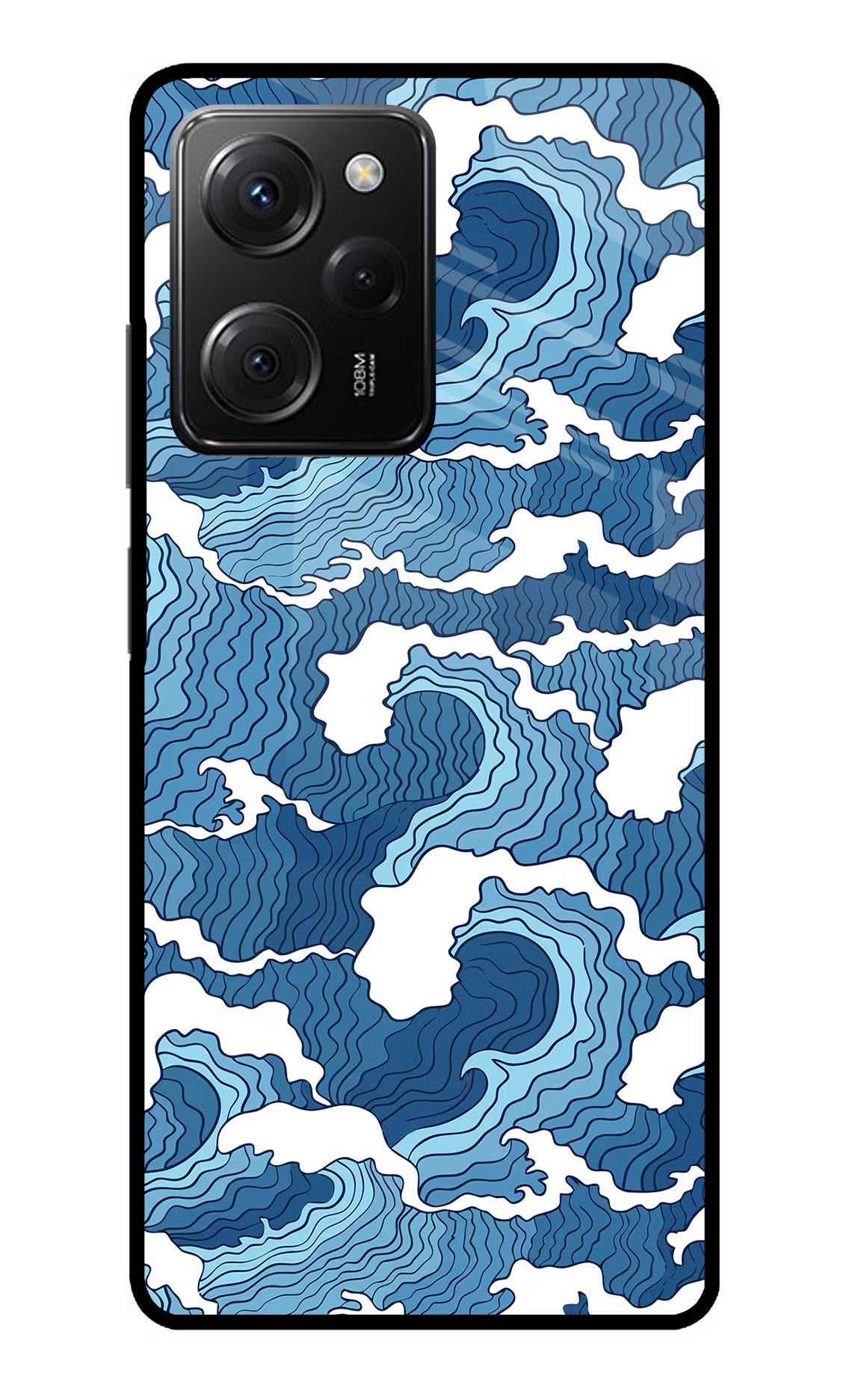 Blue Waves Poco X5 Pro 5G Glass Case Back Cover by Casekaro