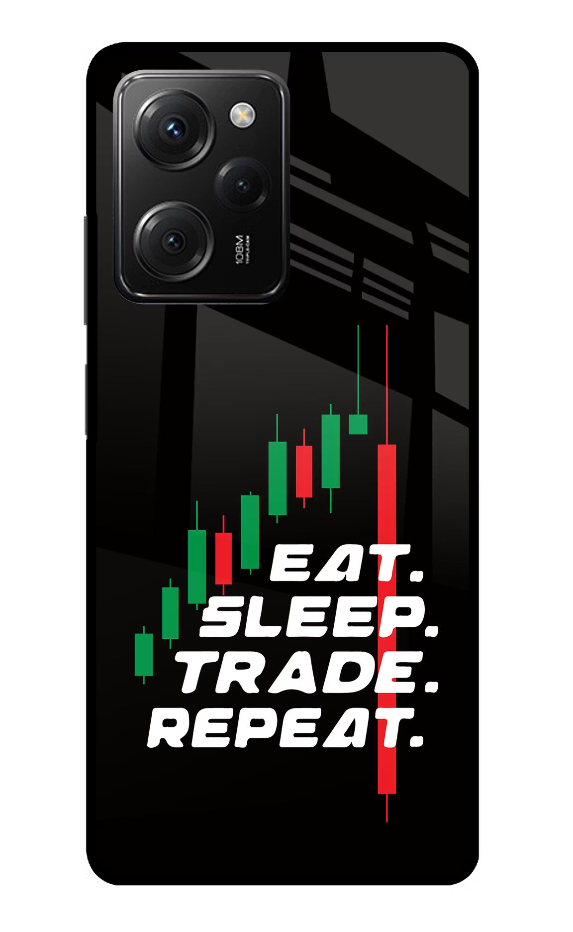 Eat Sleep Trade Repeat Poco X5 Pro 5G Glass Case Back Cover by Casekaro