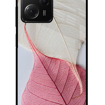 White Pink Leaf Poco X5 Pro 5G Glass Case