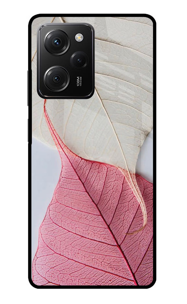White Pink Leaf Poco X5 Pro 5G Glass Case